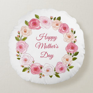 Pretty Pastel Watercolor Rose Wreath Round Cushion
