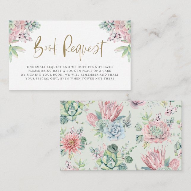 Pretty Pastel Watercolor Succulents Book Request Enclosure Card (Front/Back)