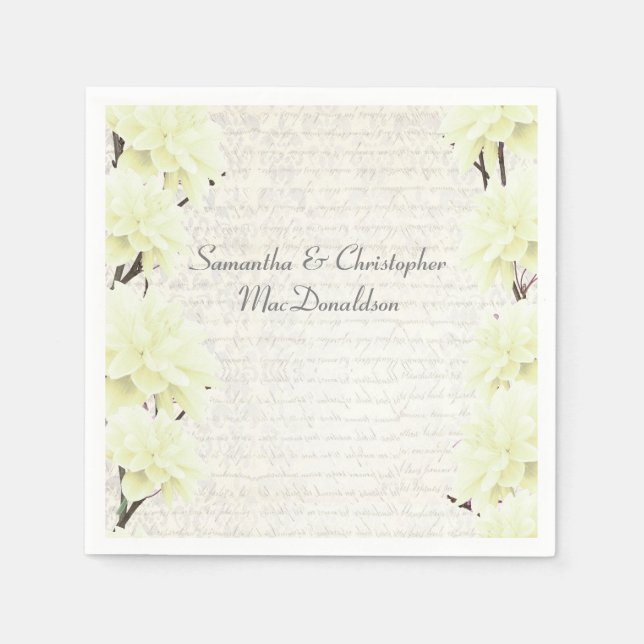 Pretty pastel yellow floral country wedding napkin (Front)