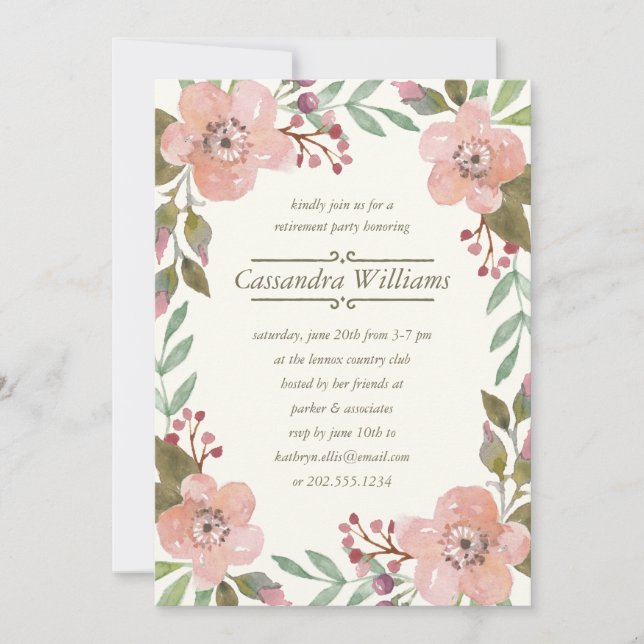 Pretty Pastels | Floral Wreath Retirement Party Invitation (Front)