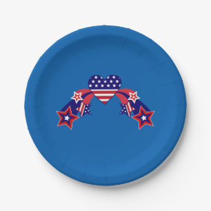 Pretty Patriotic Fourth of July Hearts Paper Plate