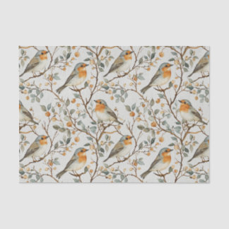 Pretty Pattern of Birds on Autumn Colored Branches Tissue Paper