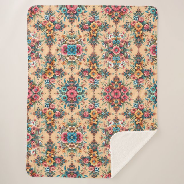 Pretty Pattern of Flowers Sherpa Blanket (Front)