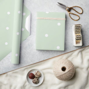 Pretty pattern of pastel polka dots l Green white Wrapping Paper