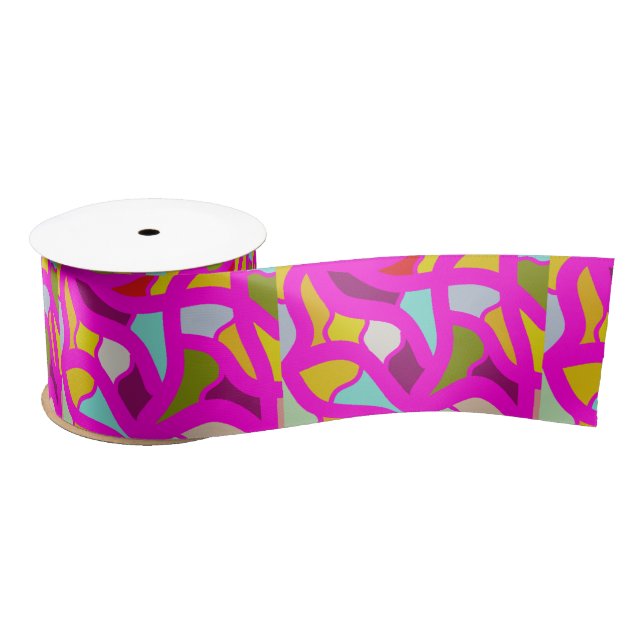 Pretty patterns in pink and rainbow colours satin ribbon (Spool)
