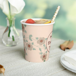 Pretty Peach And Green Floral Designer Paper Cups