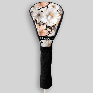 Pretty Peach and White Peony Personalised Golf Head Cover