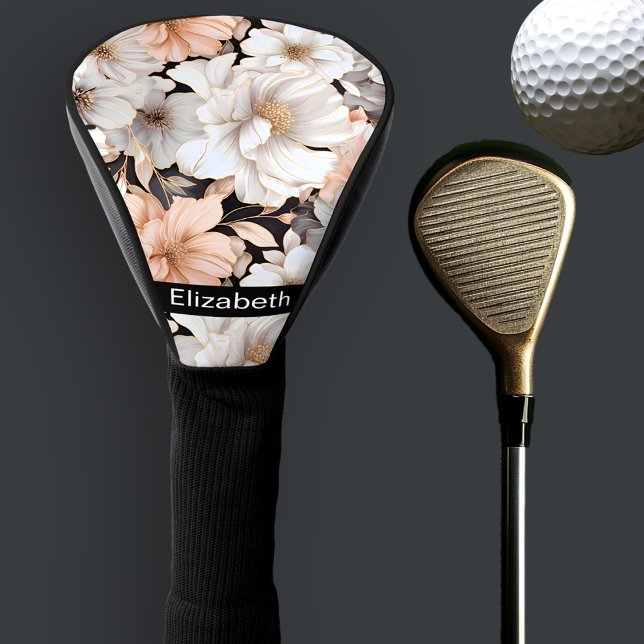 Pretty Peach and White Peony Personalized Golf Head Cover (Creator Uploaded)