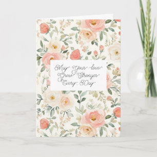 Pretty Peach Blush Pink Floral Wedding Couple Card