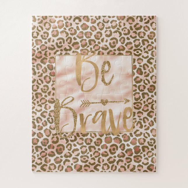 Pretty Peach Brown Leopard Print Be Brave Jigsaw Puzzle (Vertical)