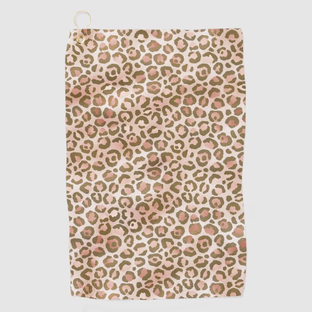 Pretty Peach Brown Leopard Print Golf Towel (Front)