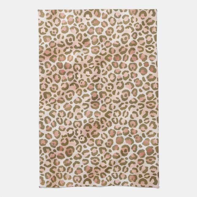 Pretty Peach Brown Leopard Print Tea Towel (Vertical)