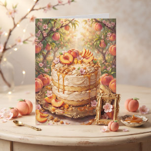 Pretty Peach Cake Happy Birthday Card