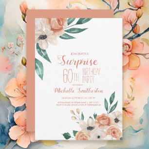 Pretty Peach Cream Floral 60th Birthday Invitation