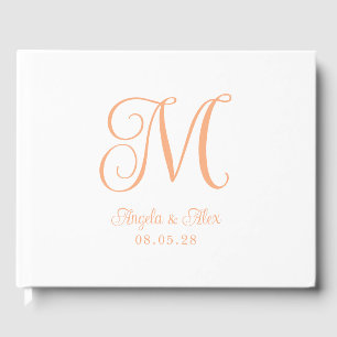Pretty Peach Curly Wedding Monogram Guest Book