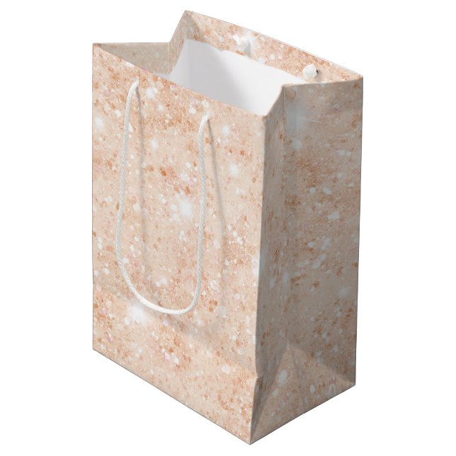 Pretty Peach Faux Glitter Bridal Shower Medium Gift Bag (Front Angled)