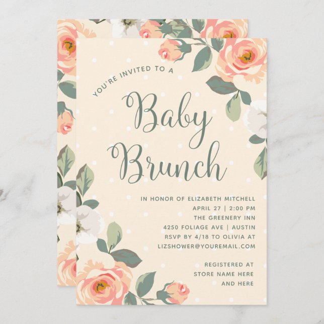 Pretty Peach Floral | Baby Brunch Invitation (Front/Back)