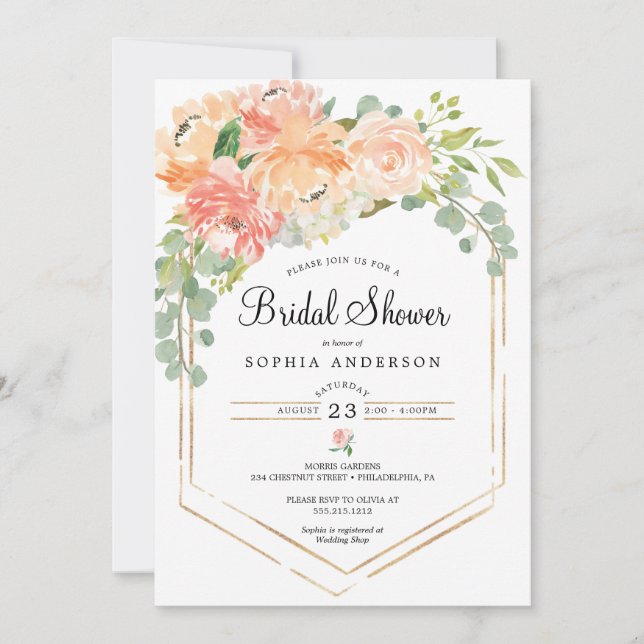Pretty Peach Floral Bridal Shower Invitation (Front)