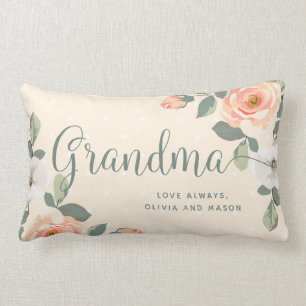 Pretty Peach Floral   Grandma Lumbar Cushion