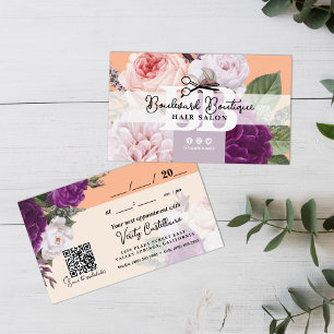 Pretty Peach Floral Hair Stylist Appointment QR Business Card