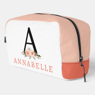 Pretty Peach Floral Monogram Dopp Kit