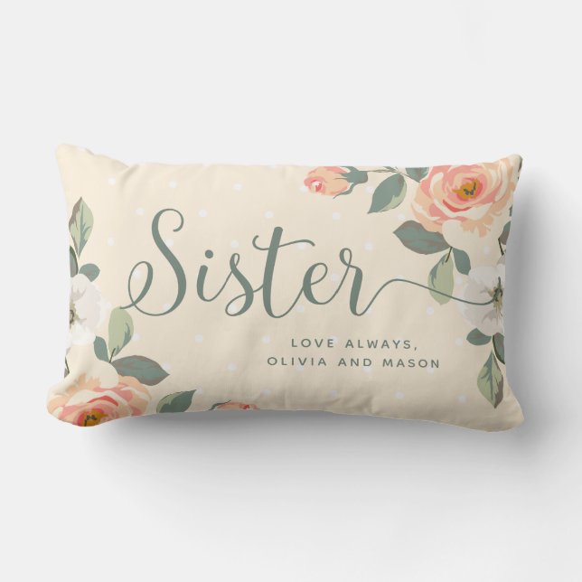 Pretty Peach Floral | Sister Lumbar Cushion (Front)