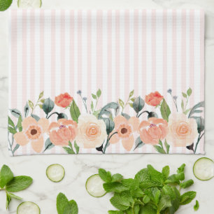 Pretty Peach Floral Tea Towel