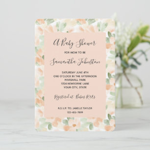 Pretty Peach Flowers Baby Shower Invitation