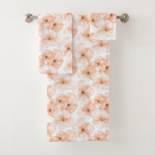 Pretty Peach Flowers Bath Towel Set