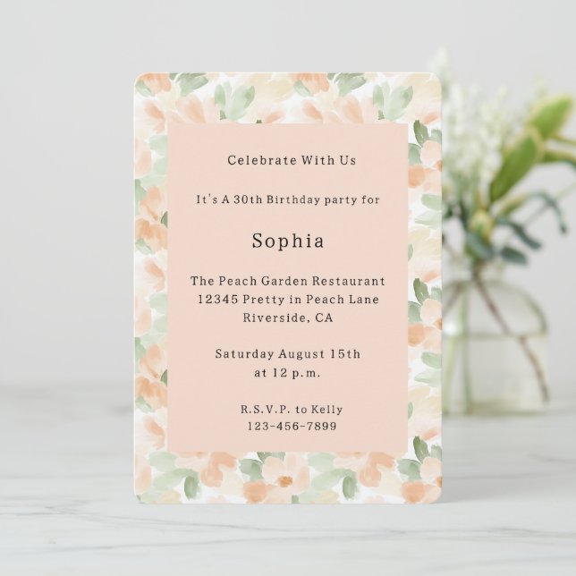Pretty Peach Flowers Birthday Invitation (Standing Front)