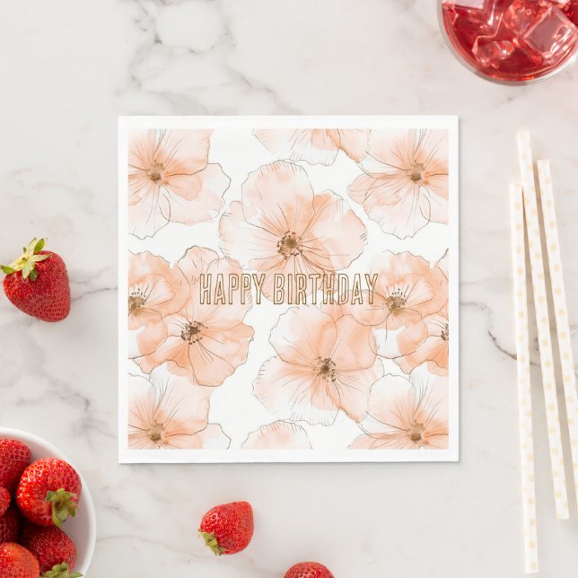Pretty Peach Flowers Birthday Napkin (Insitu)