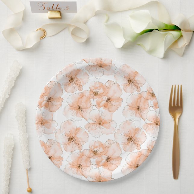 Pretty Peach Flowers Birthday Paper Plate (Wedding)
