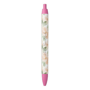 Pretty Peach Flowers Black Ink Pen