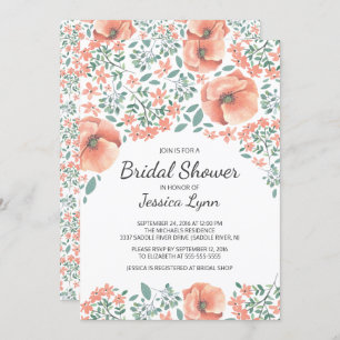 Pretty Peach Flowers Bridal Shower Invite