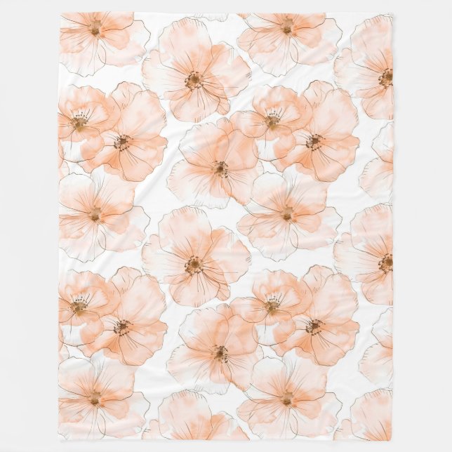Pretty Peach Flowers Fleece Blanket (Front)