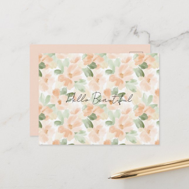 Pretty Peach Flowers Postcard (Front/Back In Situ)