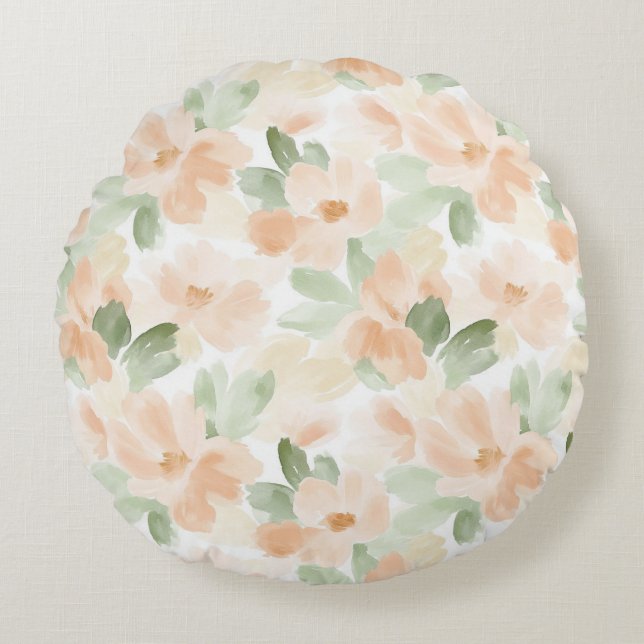 Pretty Peach Flowers Round Cushion (Front)