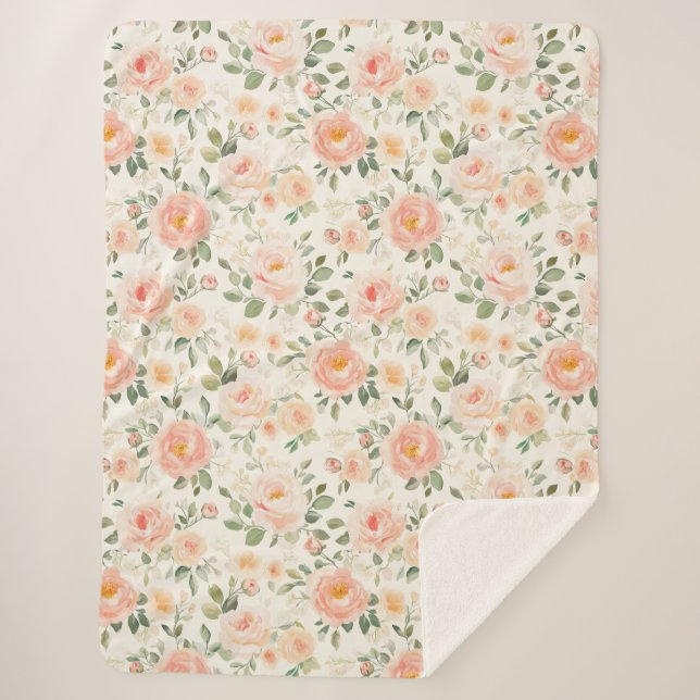 Pretty Peach Flowers   Sherpa Blanket (Front)