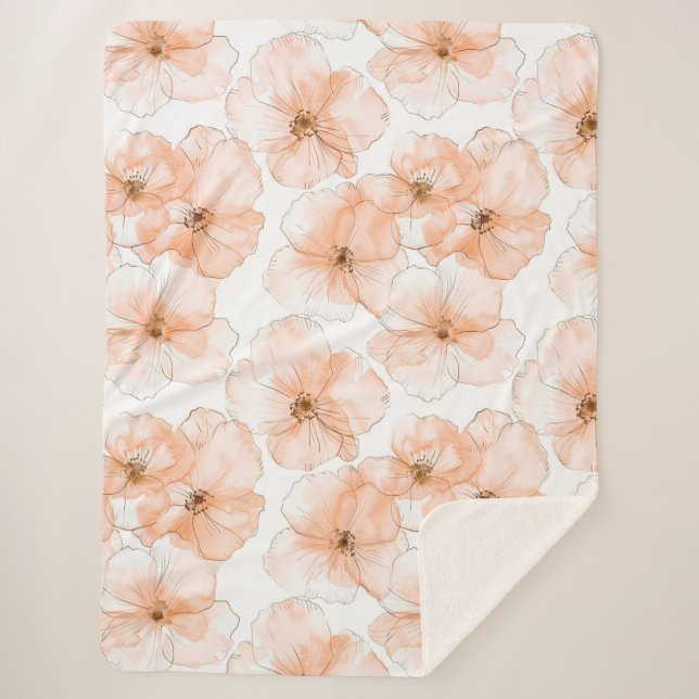 Pretty Peach Flowers Sherpa Blanket (Front)