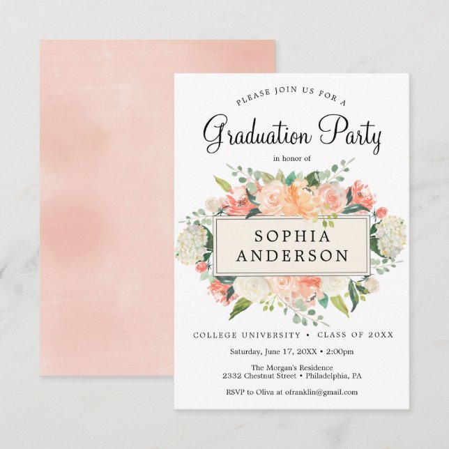 Pretty Peach Graduation Party Invitation (Front/Back)