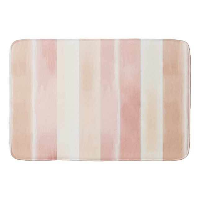 Pretty Peach Pink Cream Stripes  Bath Mat (Front)