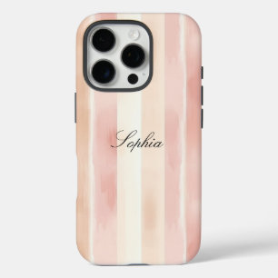 Pretty Peach Pink Cream Stripes  iPhone 16 Pro Case
