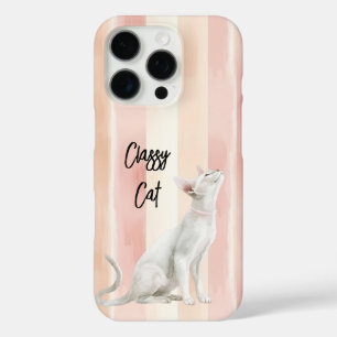 Pretty Peach Pink Cream Stripes Cat iPhone 16 Pro Case