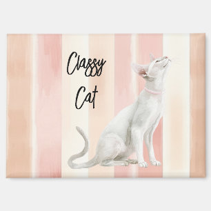 Pretty Peach Pink Cream Stripes Cat Magnet