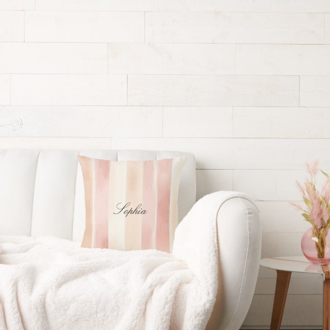 Pretty Peach Pink Cream Stripes  Cushion (Couch)