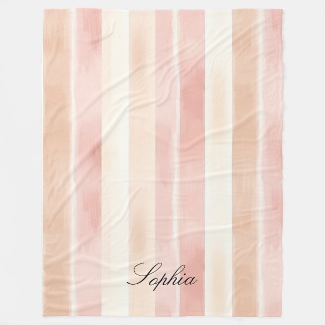 Pretty Peach Pink Cream Stripes  Fleece Blanket (Front)