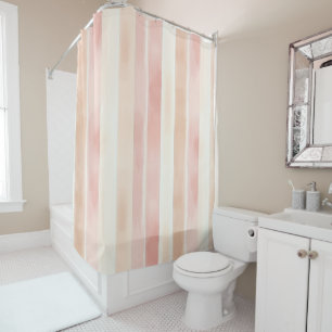 Pretty Peach Pink Cream Stripes Shower Curtain