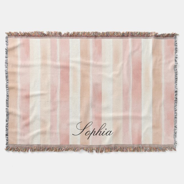 Pretty Peach Pink Cream Stripes  Throw Blanket (Front)
