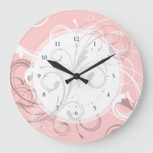 Pretty Peach Pink Retro Swirls Custom Colour Large Clock