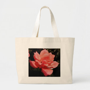 Pretty Peach Pink Rose floral Large Tote Bag